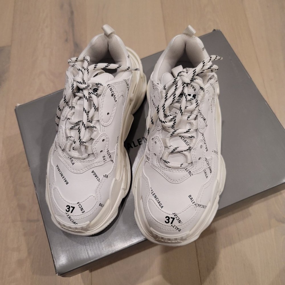 Balenciaga White Triple Allover Logo Sneakers